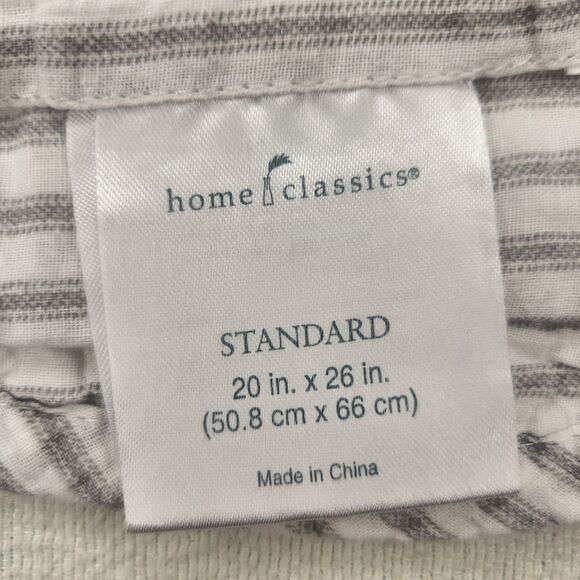 Home Classics Damask Floral Gray White Pillow Shams 20X26 In Wavy Striped Border - Picture 7 of 9